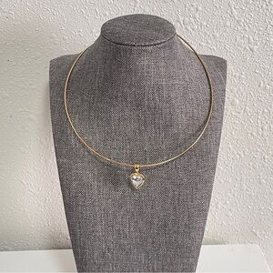 Vintage Avon Gold Tone Collar Necklace w/ Clear Crystal Minimalist Choker